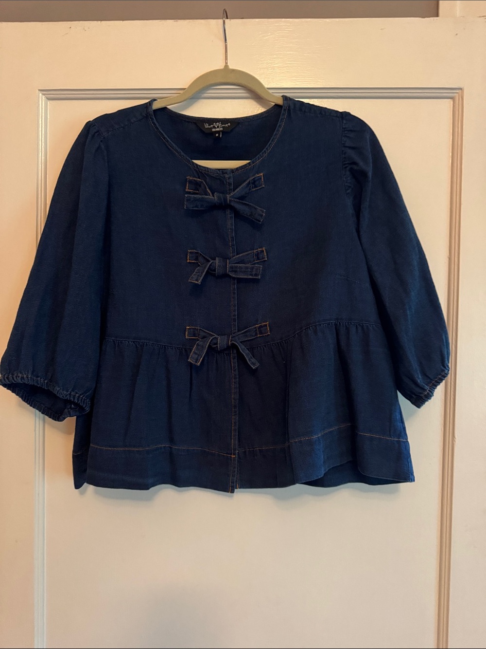 Velvet Heart Dark Blue Tie-Front Peplum Top